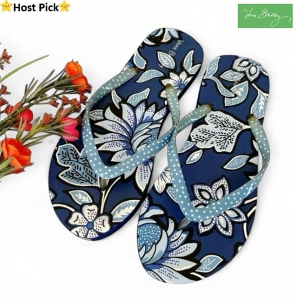 Vera Bradley Shoes - VERA BRADLEY 'Tropics Tapestry' Blue & White Floral Flip Flops Size S (5/6) NWOT